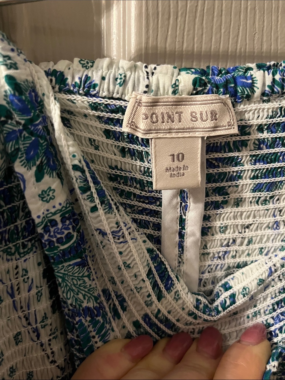 J. Crew Point Sur Smocked Tiered White and Blue Floral Midi Dress - Picture 2 of 3